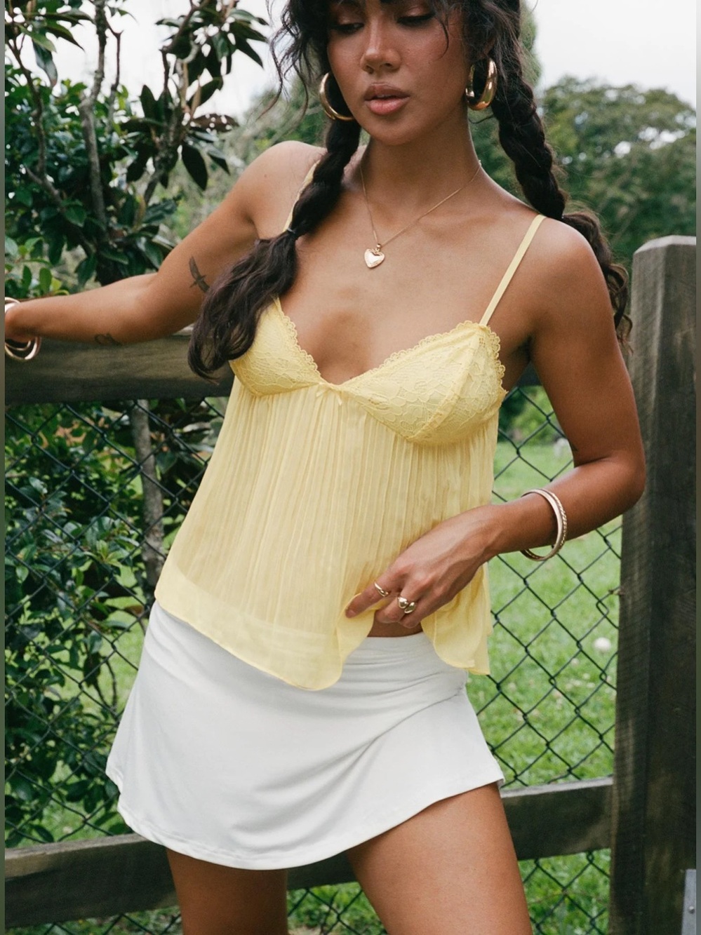 Princess Polly zami pleat top lemon